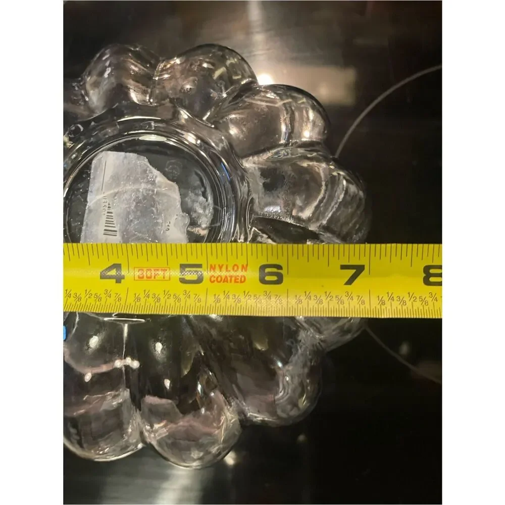 Elegant Large Clear Glass Ribbed Vase - Home Accents (8”H - 7” W) W/Faux Flowers